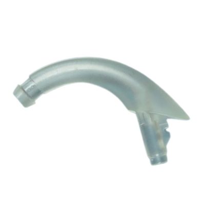 A clear, curved plastic medical device (nasopharyngeal airway) is displayed next to a Hook BTE T/R 7DB Transparent, both shown on a white background.