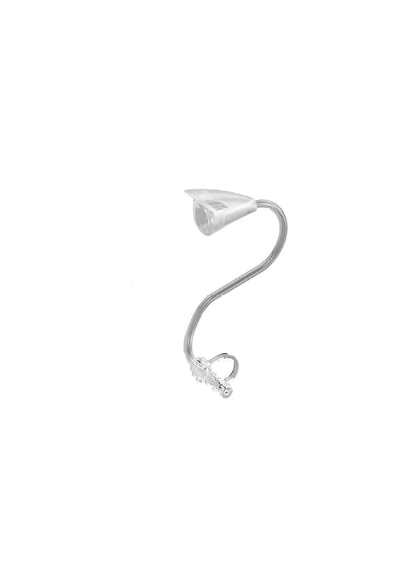 The Élan Thin tube (0.9) is a minimalist silver ear cuff with a curved, question mark-shaped design and a small triangular accent at the top.
