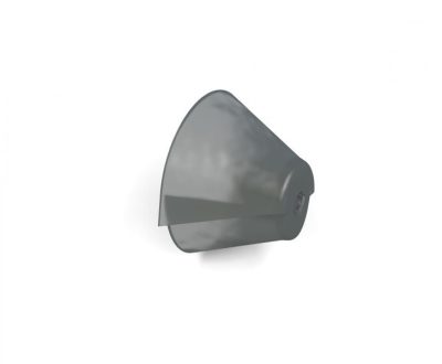 The SureFit (SF) Plus dome is a gray, cone-shaped wall sconce light fixture with a smooth, modern design mounted on a white wall.