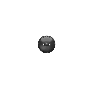 A single black button with four holes and a slightly glossy finish, reminiscent of an Instant Round Eartip Two-Vent, is centered on a plain white background.