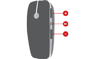 Side view illustration of the ReSound Micro Mic showing three buttons labeled plus, mute, and minus, representing volume up, mute, and volume down functions.