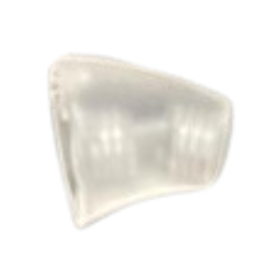 A small, translucent silicone earbud tip with a soft, rounded shape fits into earphones or hearing aids and is compatible with the Thintube Adaptor B70 with filter.